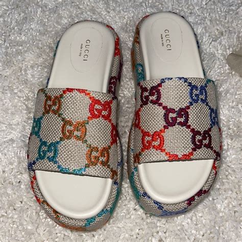 multicolor gucci platform slides